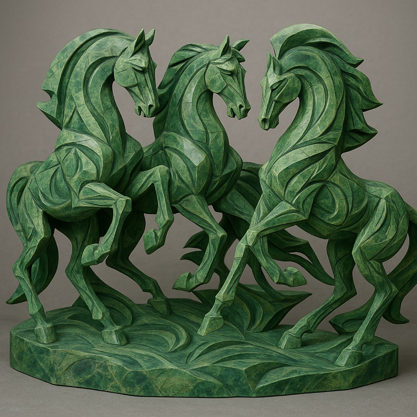 Three horses, carved in green stone