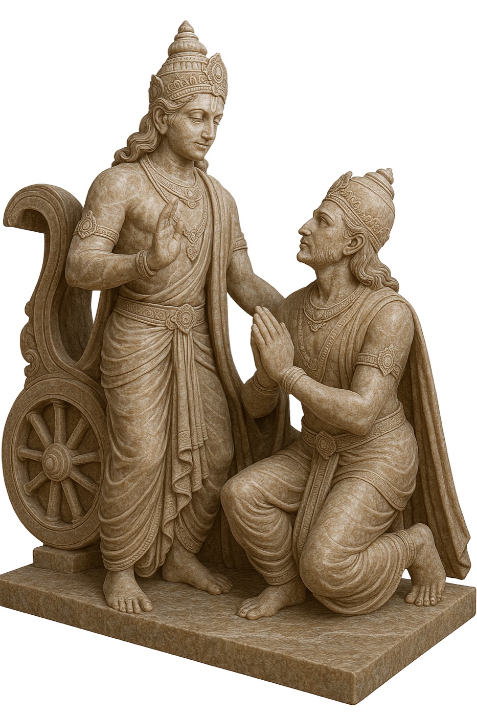 Krishna and Arjuna, carved in sandstone