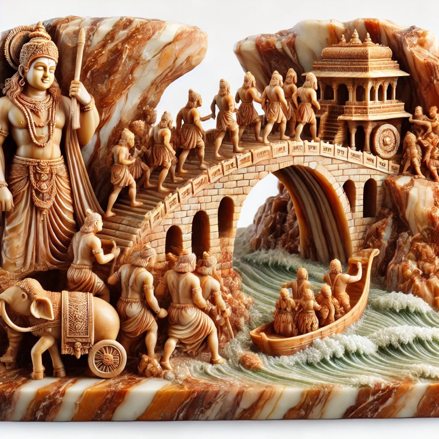 Ram Setu, the bridge, carved in rainbow marble